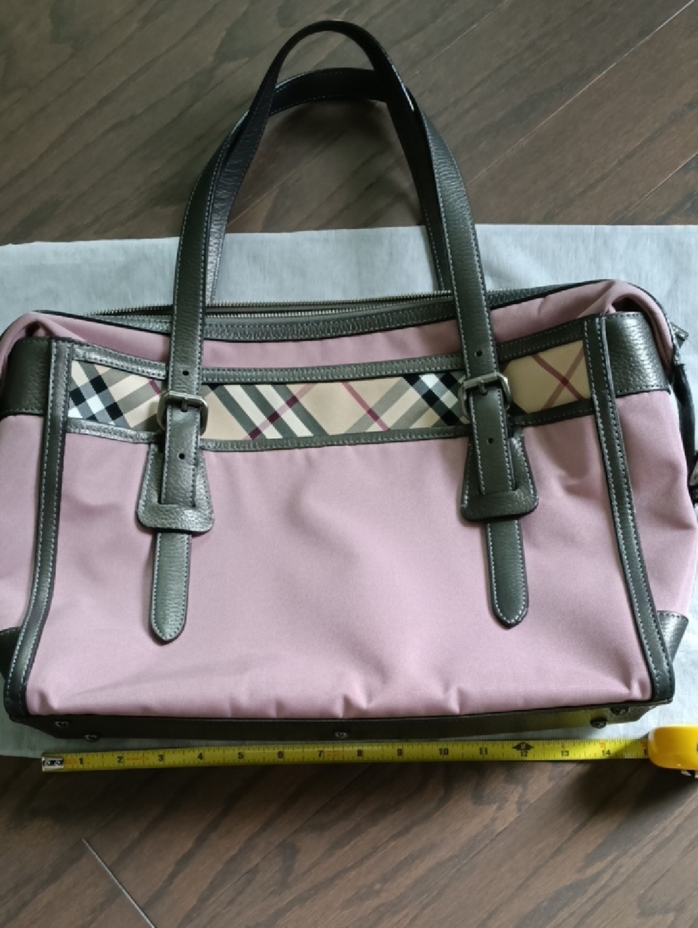 Burberry Pink Tote with Silver Trim and Plaid Accent - Picture 3 of 10
